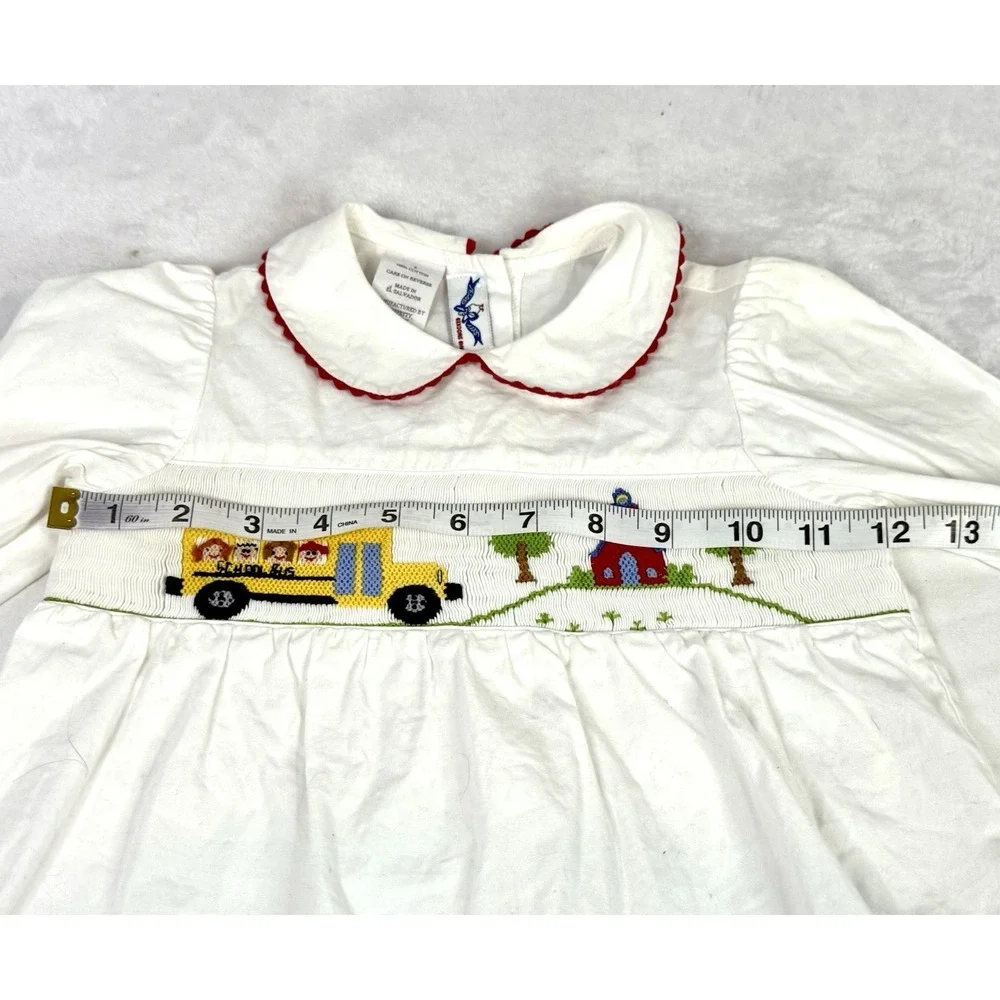 Silly Goose Smocked School Bus Dress Toddler 2 White Back To‎ School
